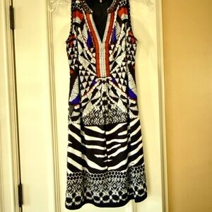 Hale Bob Vibrant Black and Blue Midi Dress